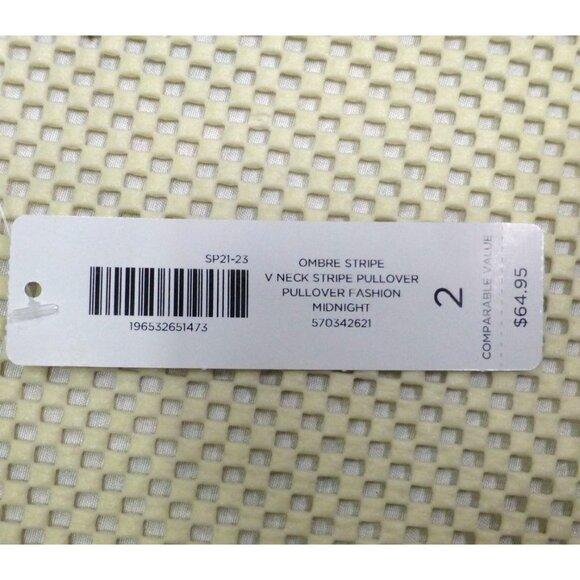 Chicos Ombre Stripe V-Neck Pullover Top Size 2 Midnight Blue Cold-Shoulder Style - Picture 6 of 12